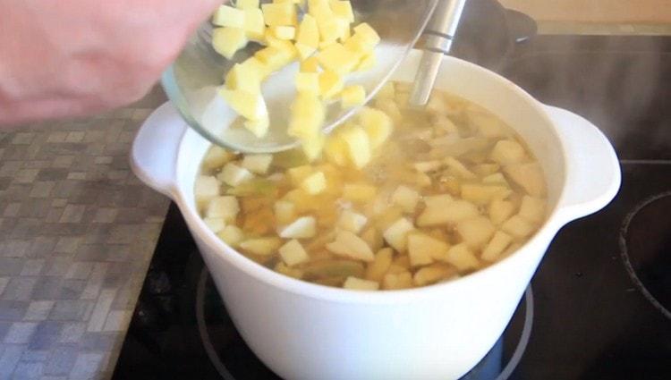 Agrega papas a la sopa.