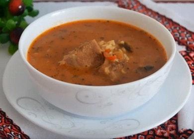 Classic rich beef kharcho soup with rice