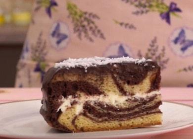 Gâteau zèbre à la crème sure: une recette avec des photos étape par étape.