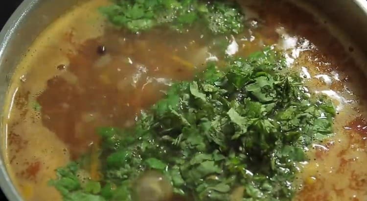 At the end, add cilantro to the soup.