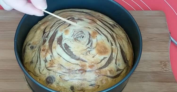 To make a zebra cake on kefir, check the readiness of the cake