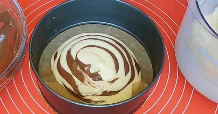 Upang makagawa ng isang kefir zebra cake, gumawa ng cake