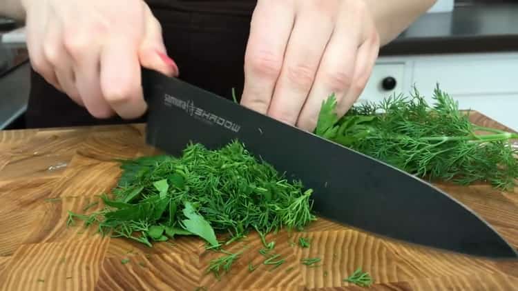 Cut greens for cooking cutlets