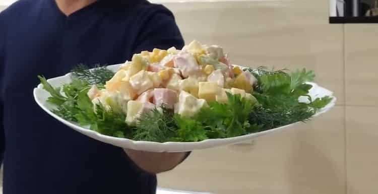 Delicious salad with pineapple chicken and corn ready