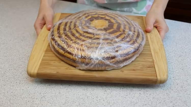 To make a zebra cake, cool the cake