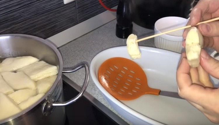 Check the readiness of the tortillas by cutting one.