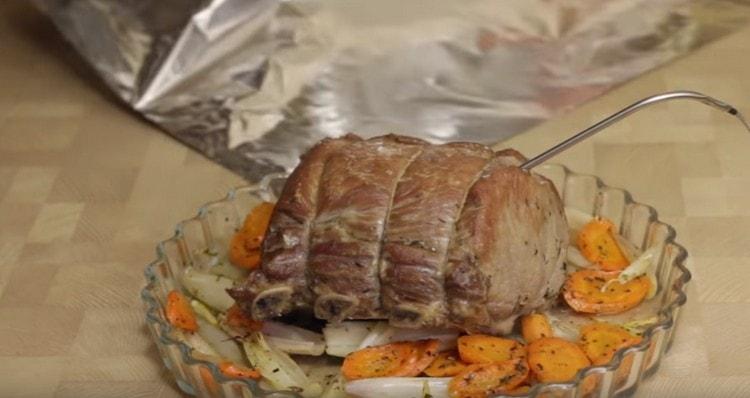 Then the meat needs to be wrapped in foil and sent to bake.