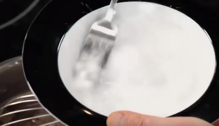 Dissolve starch in cold water.