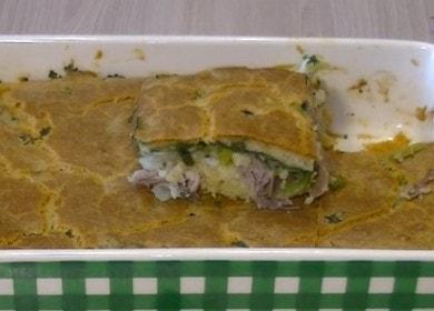 We prepare a quick and tasty jellied pie with meat according to the recipe with step by step photos.