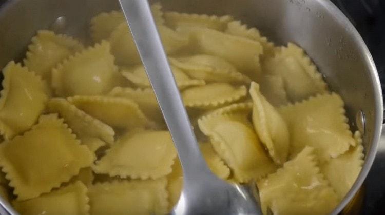 Cook our ravioli in salted water.