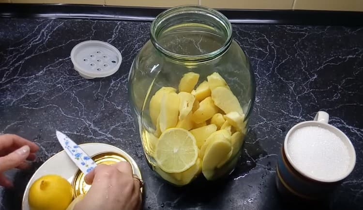 Ajouter un cercle de citron au coing dans le pot.