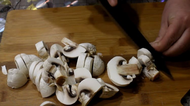 Mushrooms cut into pieces.
