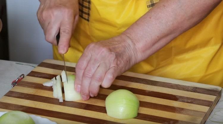 Cut the onion in the same small dice.