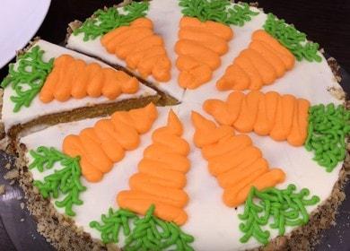 Beau et savoureux gâteau aux carottes à la crème sure: une recette avec une photo.