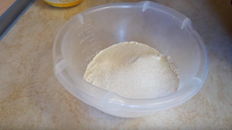 Add sugar and mix dry ingredients.