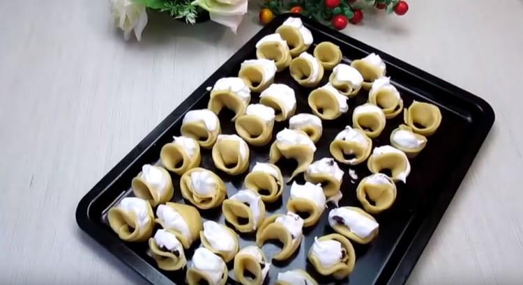 Put cookies on a baking sheet.