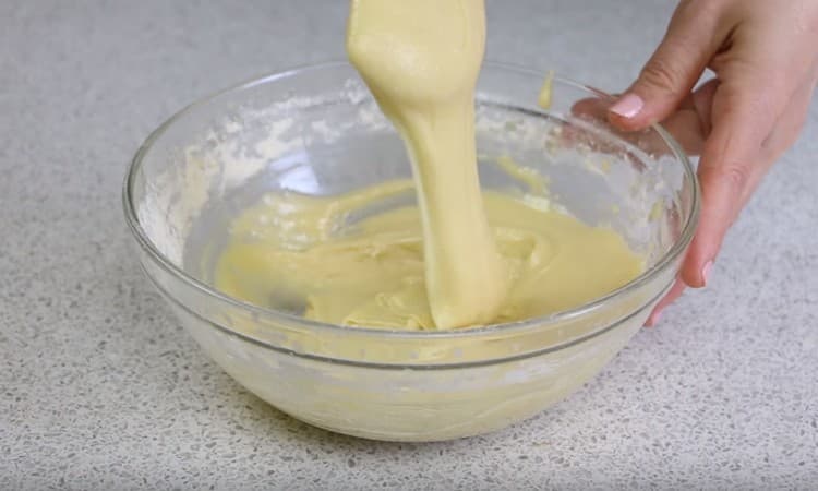 By consistency, the finished dough will resemble thick sour cream.