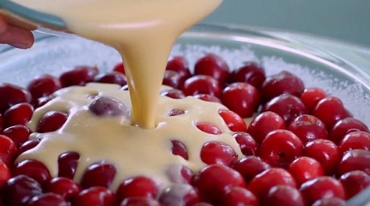 Fill cherries with batter.