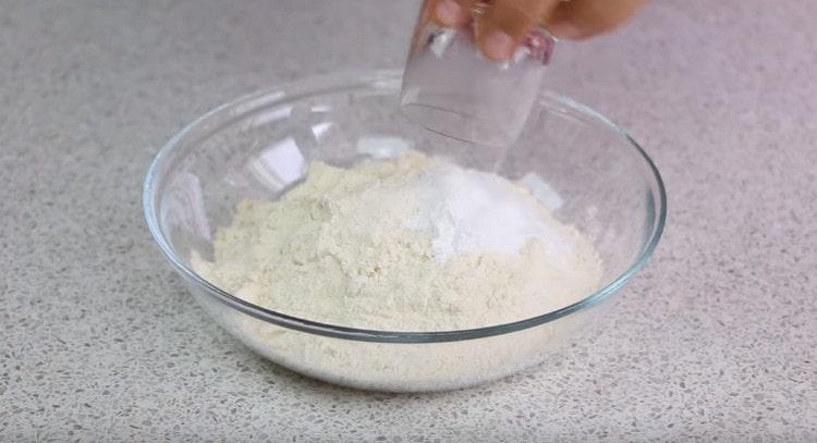 Mix flour with baking powder.