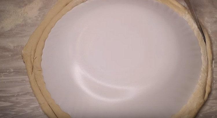 Roll out the dough into a rather large circle and cut out an even shape.