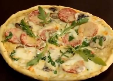 Delicious homemade pizza with sausage: cooking with step by step photos.