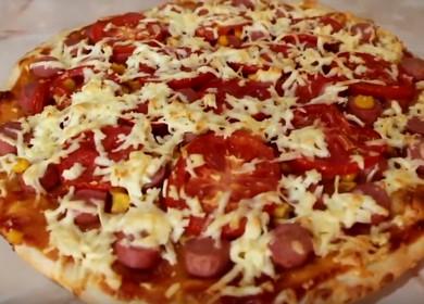 Delicious homemade pizza with sausages: we cook according to a step by step recipe with a photo.