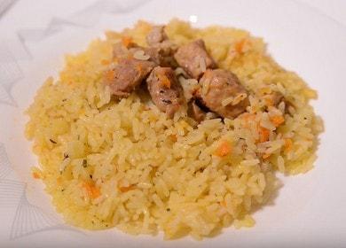 We prepare a delicious pork pilaf in a pan according to a step-by-step recipe with a photo.