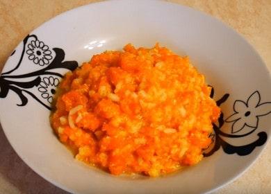 Deliciosas gachas de arroz con calabaza en leche: una receta con una foto.