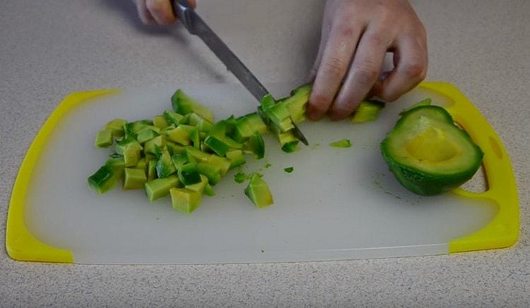 Slice the avocado into cubes.