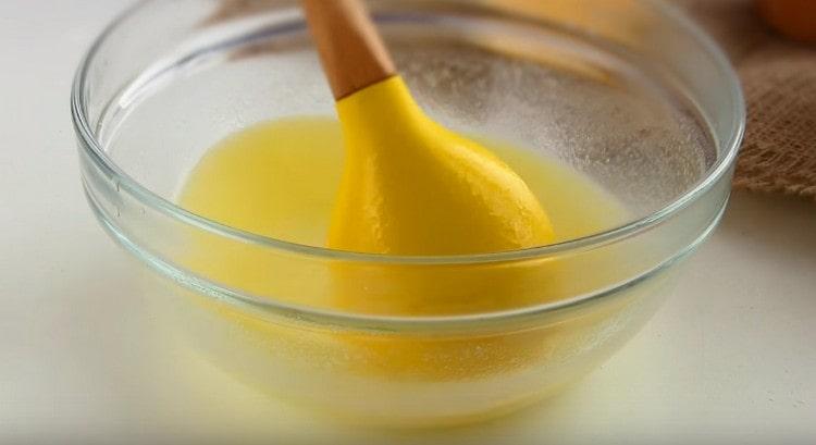 Pour boiling water over the butter and mix until completely dissolved.