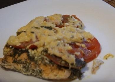 Oven salmon recipe with tomatoes and cheese baked in foil in the oven