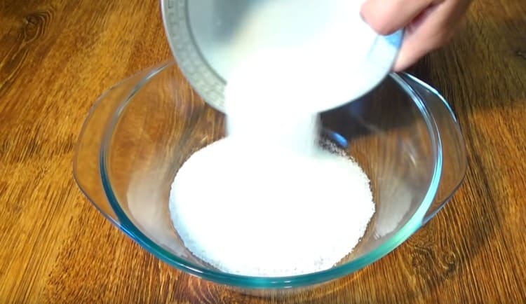 pour sugar into a bowl to knead the dough.