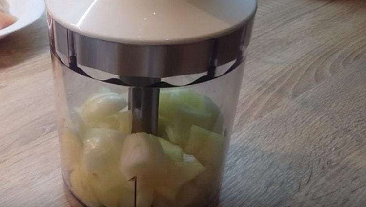 Grind the onion in a blender.