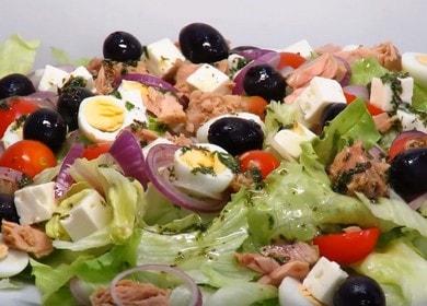 Tasty salad with canned tuna and vegetables