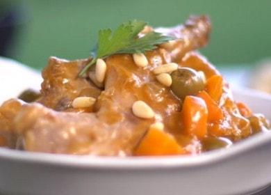 Fragrant stewed rabbit with onions, carrots and olives