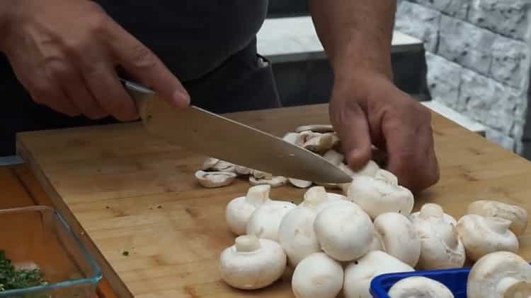 For making barbecue skewers. chop mushrooms