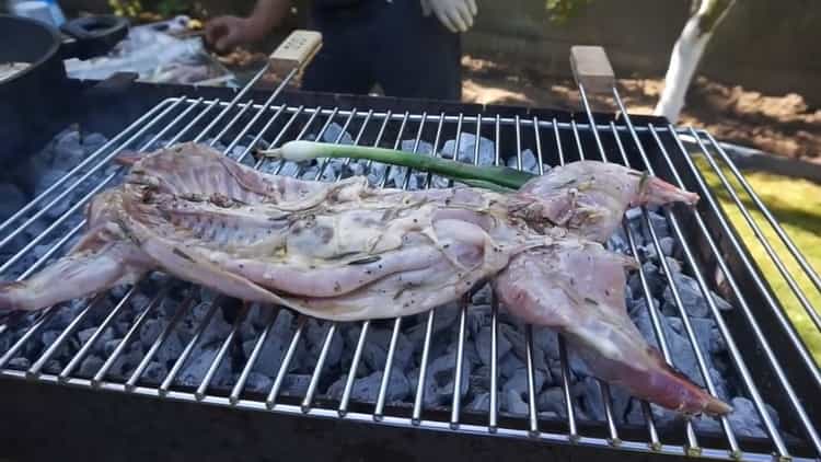 Para cocinar brochetas de barbacoa. freír la carne