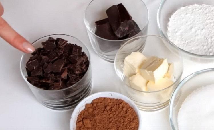 Chocolate must be chopped with a knife into crumbs.