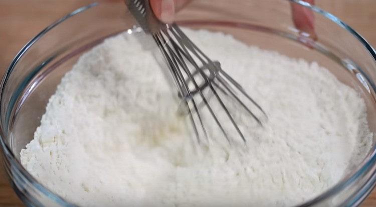 Combine the flour with salt and baking powder.