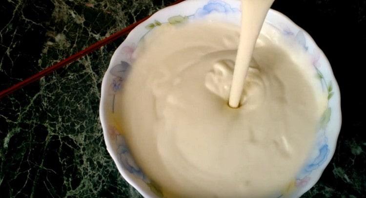 Add cream to custard and mix.