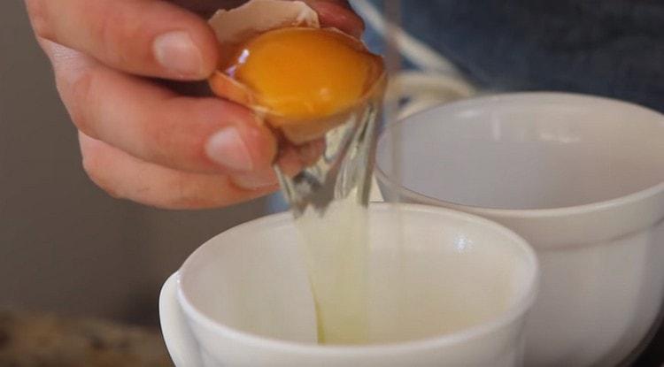 Separate the yolk from the protein.