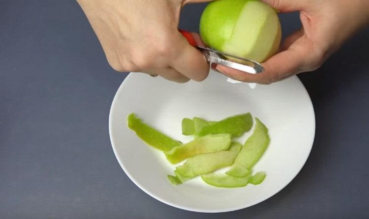 Peel the apples.
