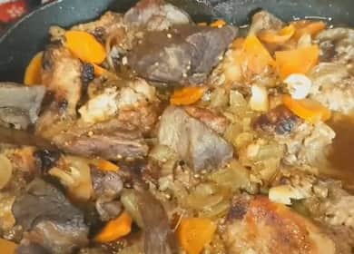 Delicious and juicy stewed rabbit with vegetables
