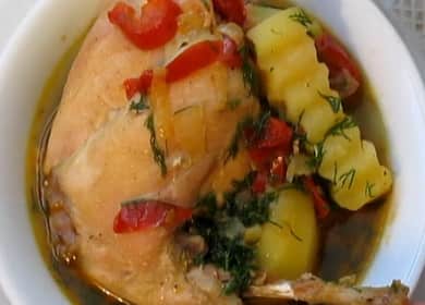 Braised rabbit with vegetables according to a step by step recipe with a photo