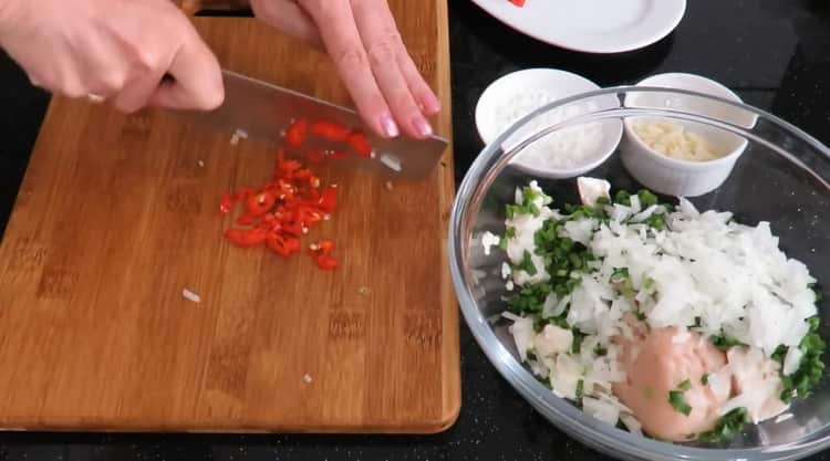 To make Chinese dumplings, chop the pepper