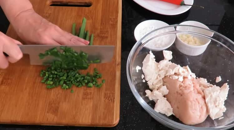 To make Chinese dumplings, chop greens