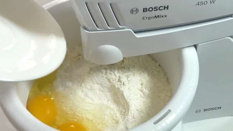 To make steamed manti dough, combine the flour with the eggs