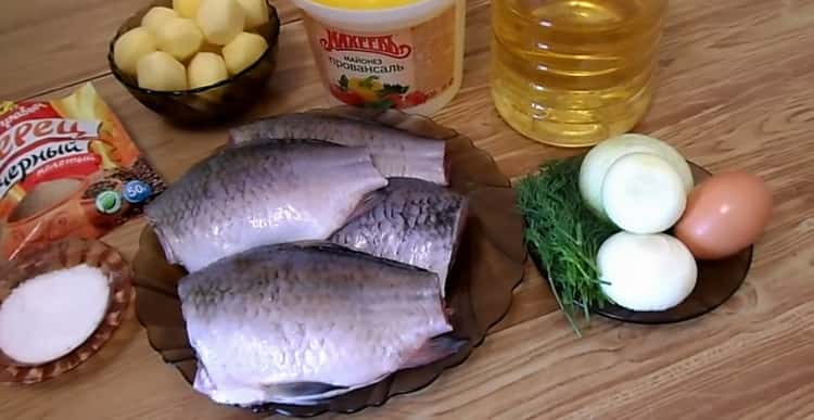 To make crucian carp in sour cream, prepare the ingredients