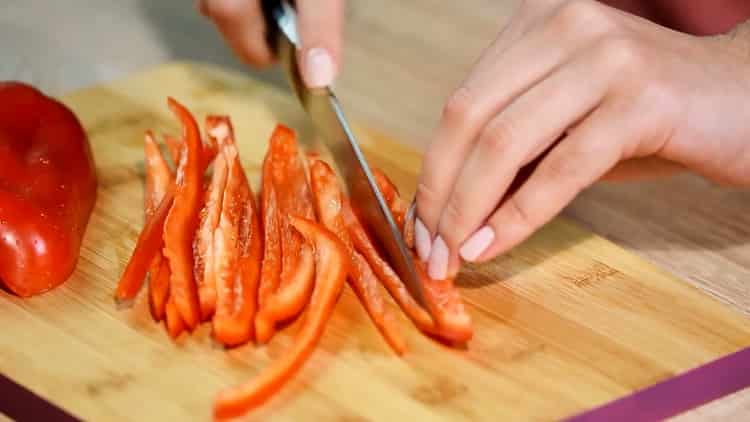 To make chicken quesadillas, chop the pepper