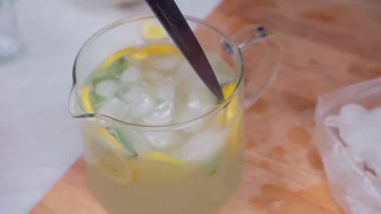 To make lemonade at home, add ice
